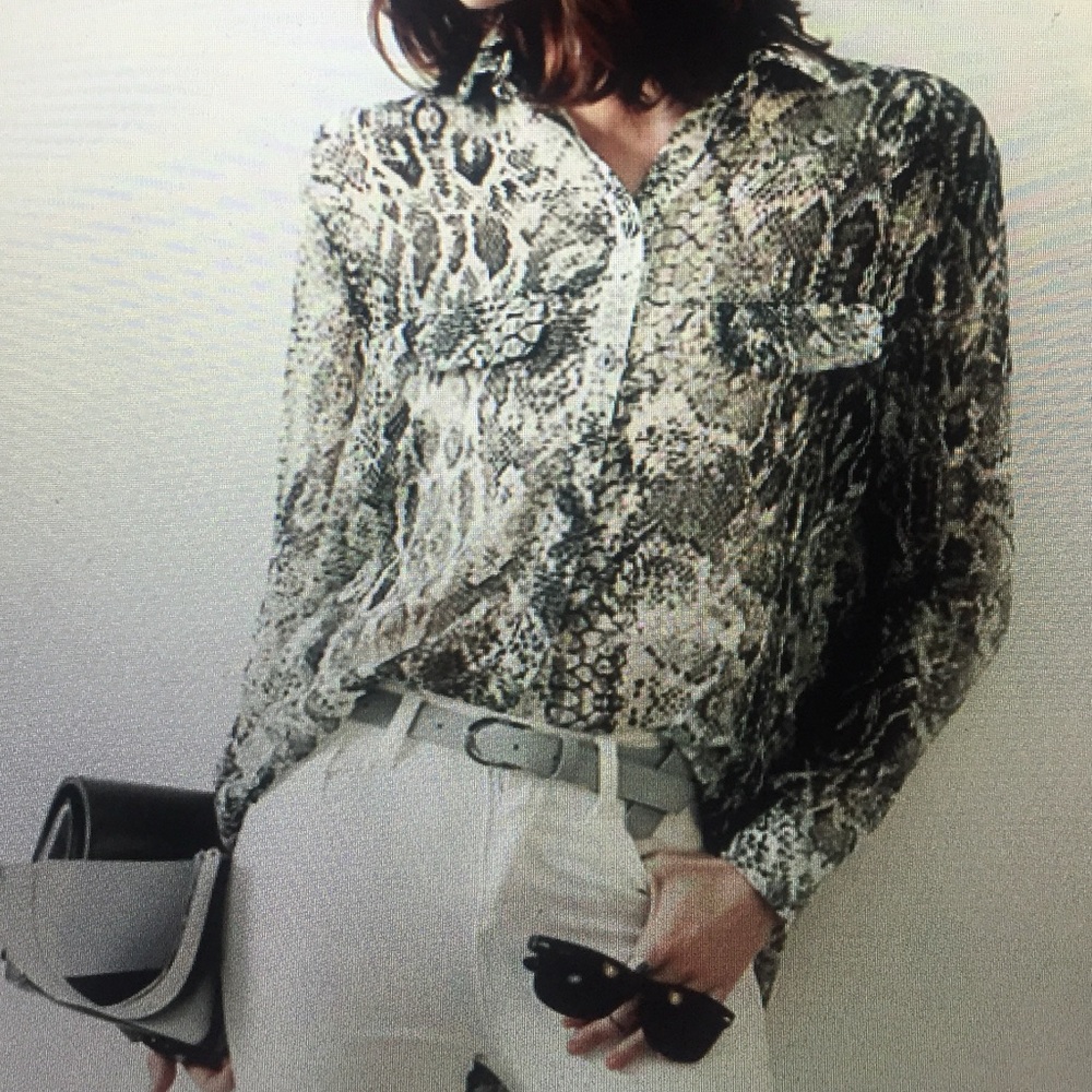 Like new snake print chiffon shirt.